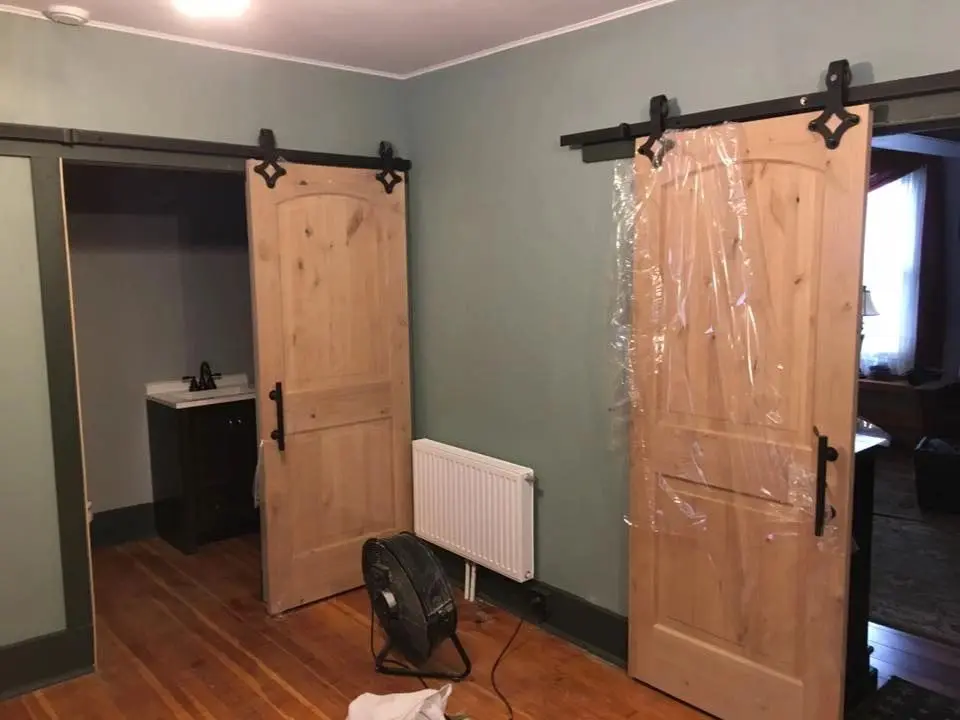 Wooden sliding doors in bedroom